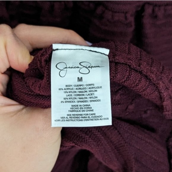 Jessica Simpson Maroon Knit Dress will Lace Shoulder - Picture 2 of 2